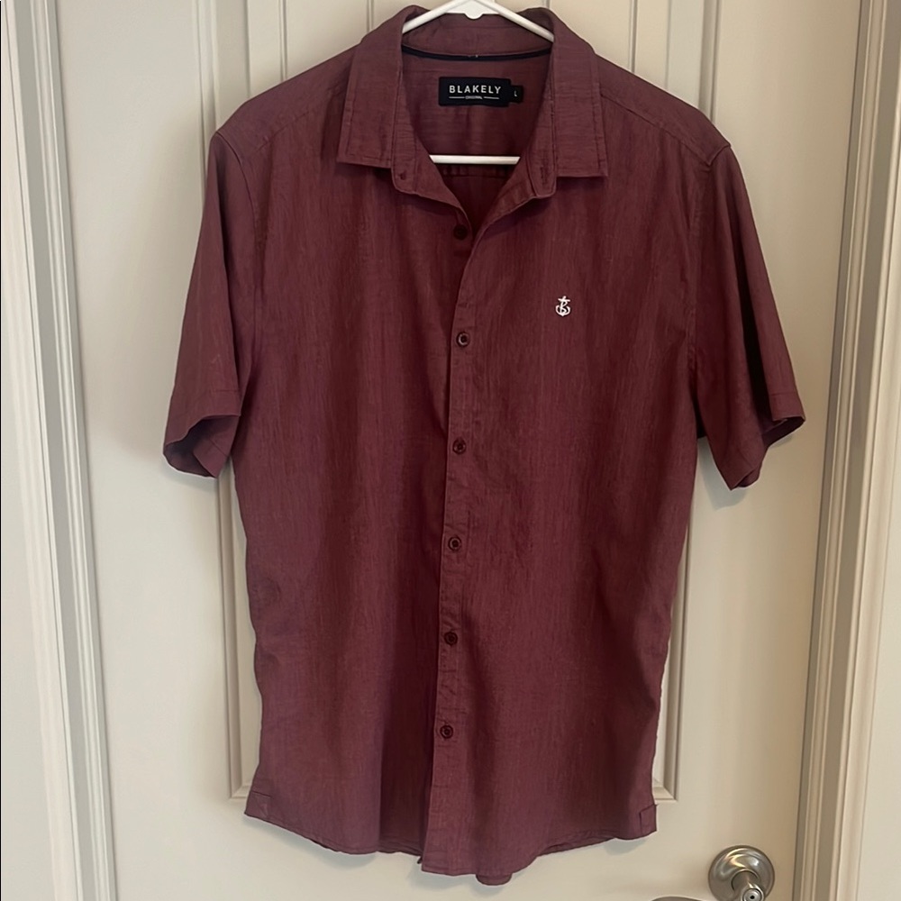 Red Casual Button Down Shirt with Collar